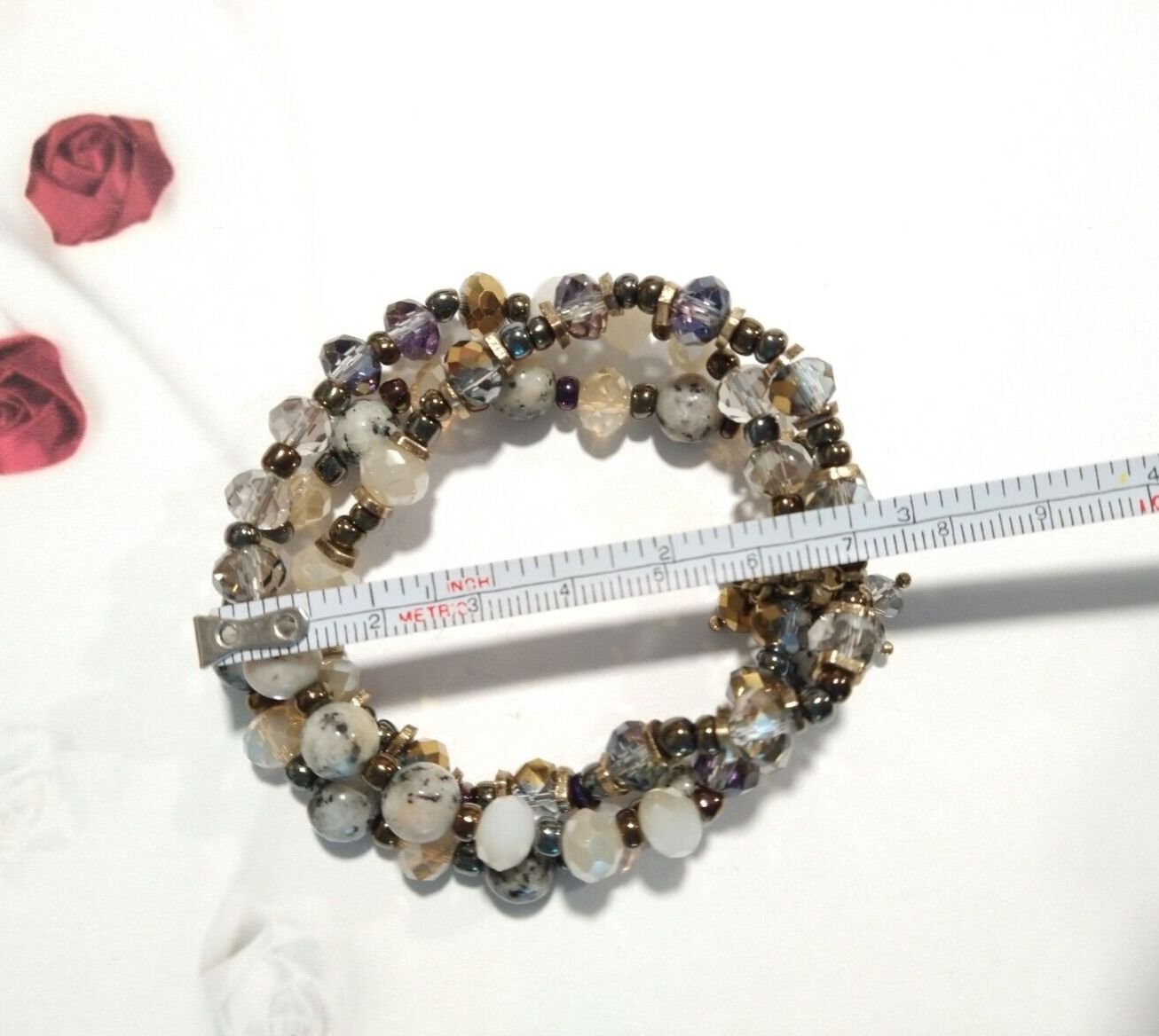 Brown Cream Three Layered Beaded Adjustable Bracelet Stretch