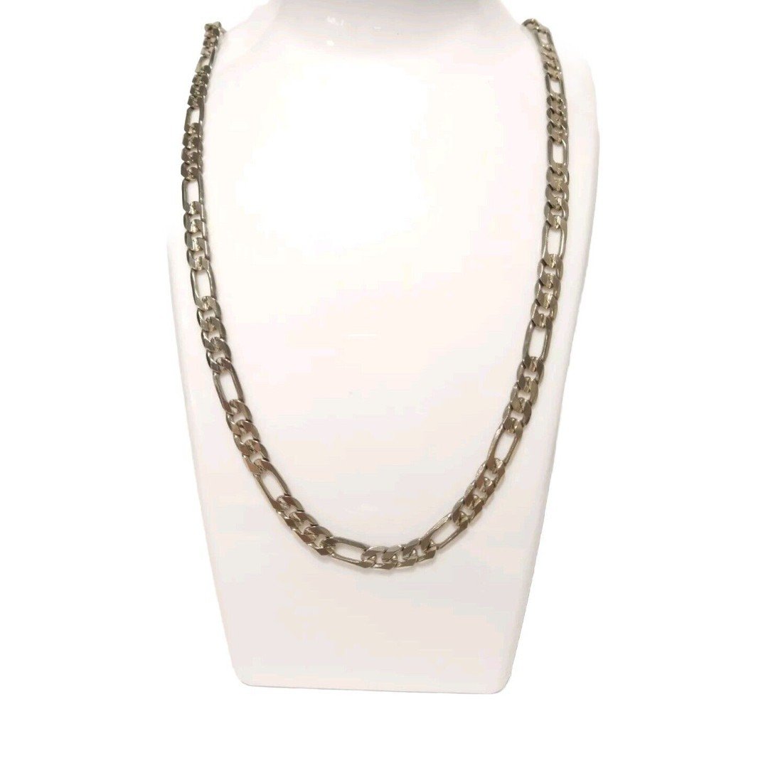 Vintage Silver Tone 24"Figaro Chain Necklace