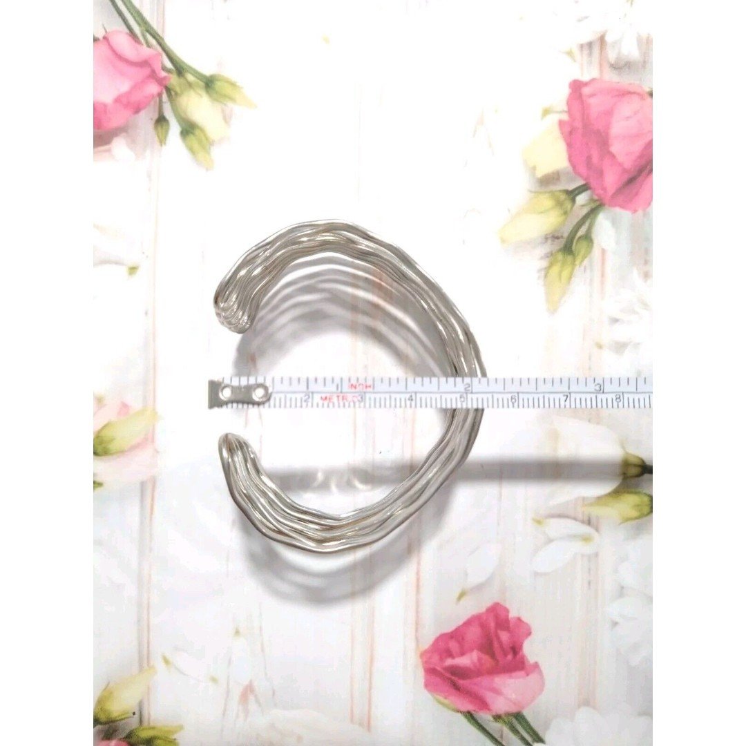 Silver Tone Free Form Oxidized Wrinkled Cuff Bracelet