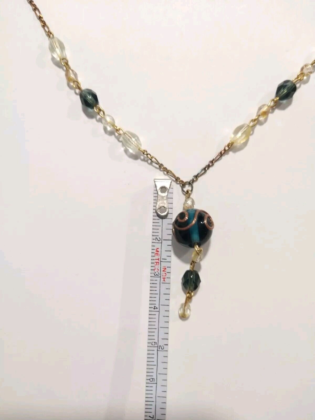 Blue Clear Swirl Art Glass Crystal Beads Y Lariat Necklace By Korea Adjustable
