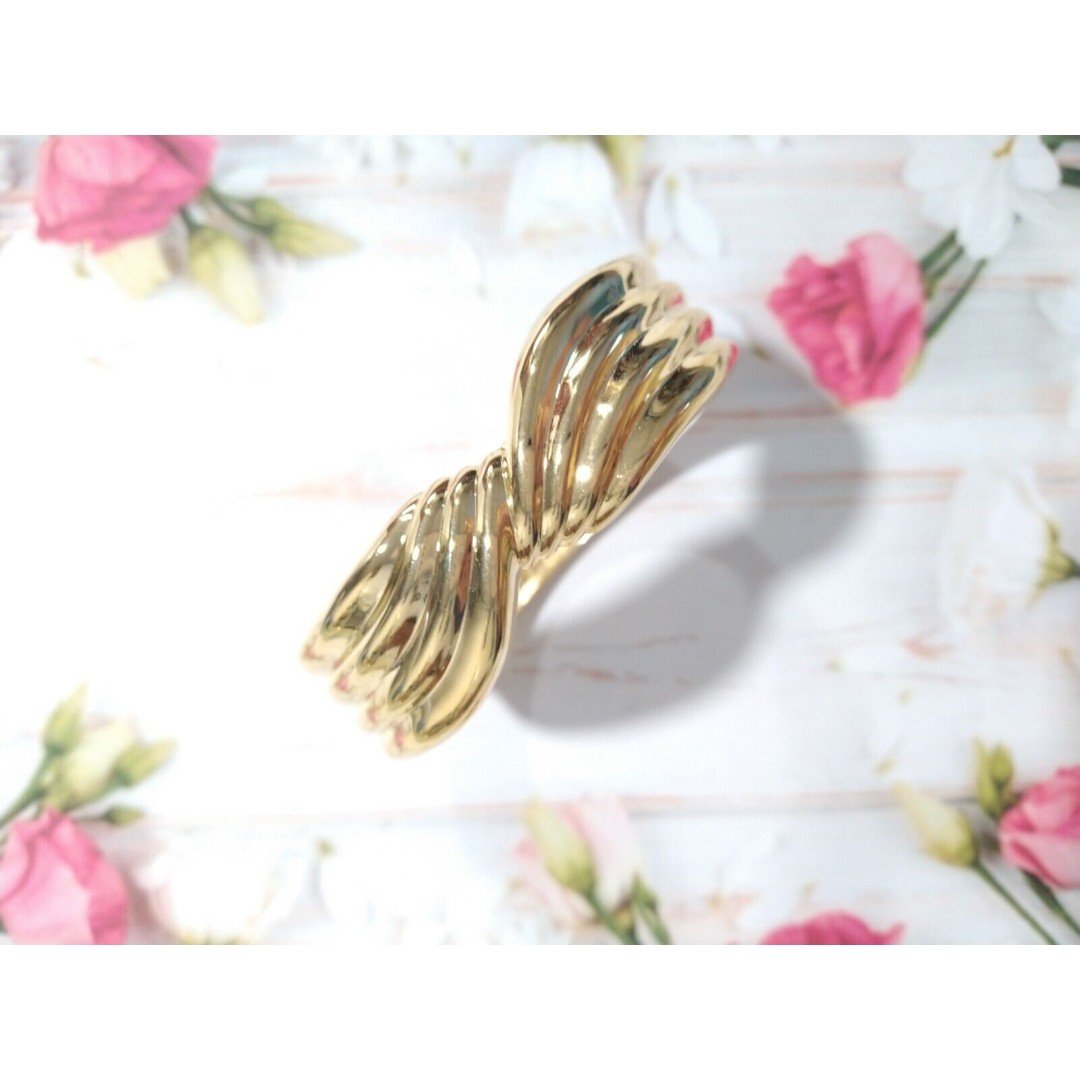 Wide Gold tone Cuff Hinged Bangle Bracelet