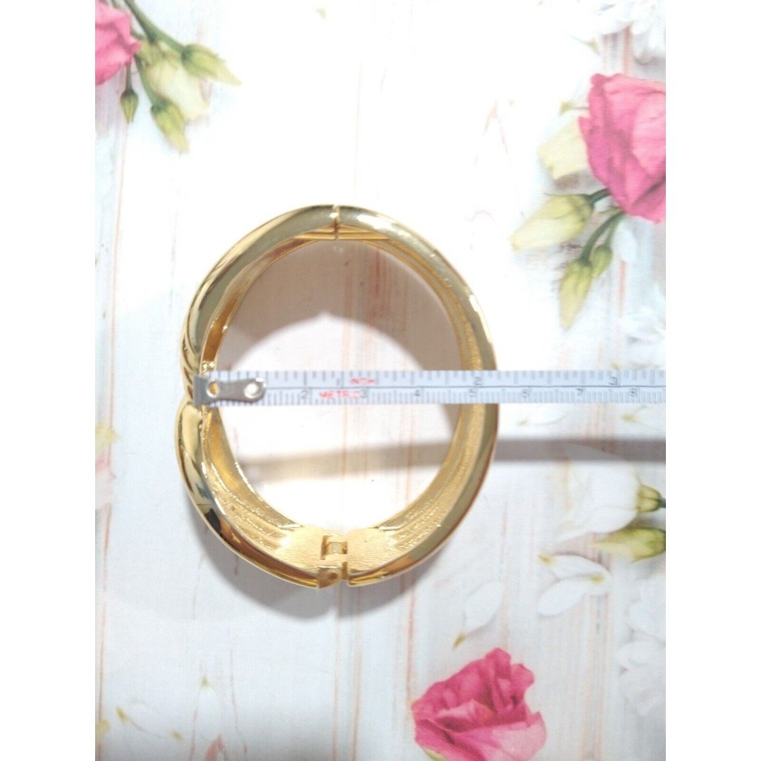 Wide Gold tone Cuff Hinged Bangle Bracelet