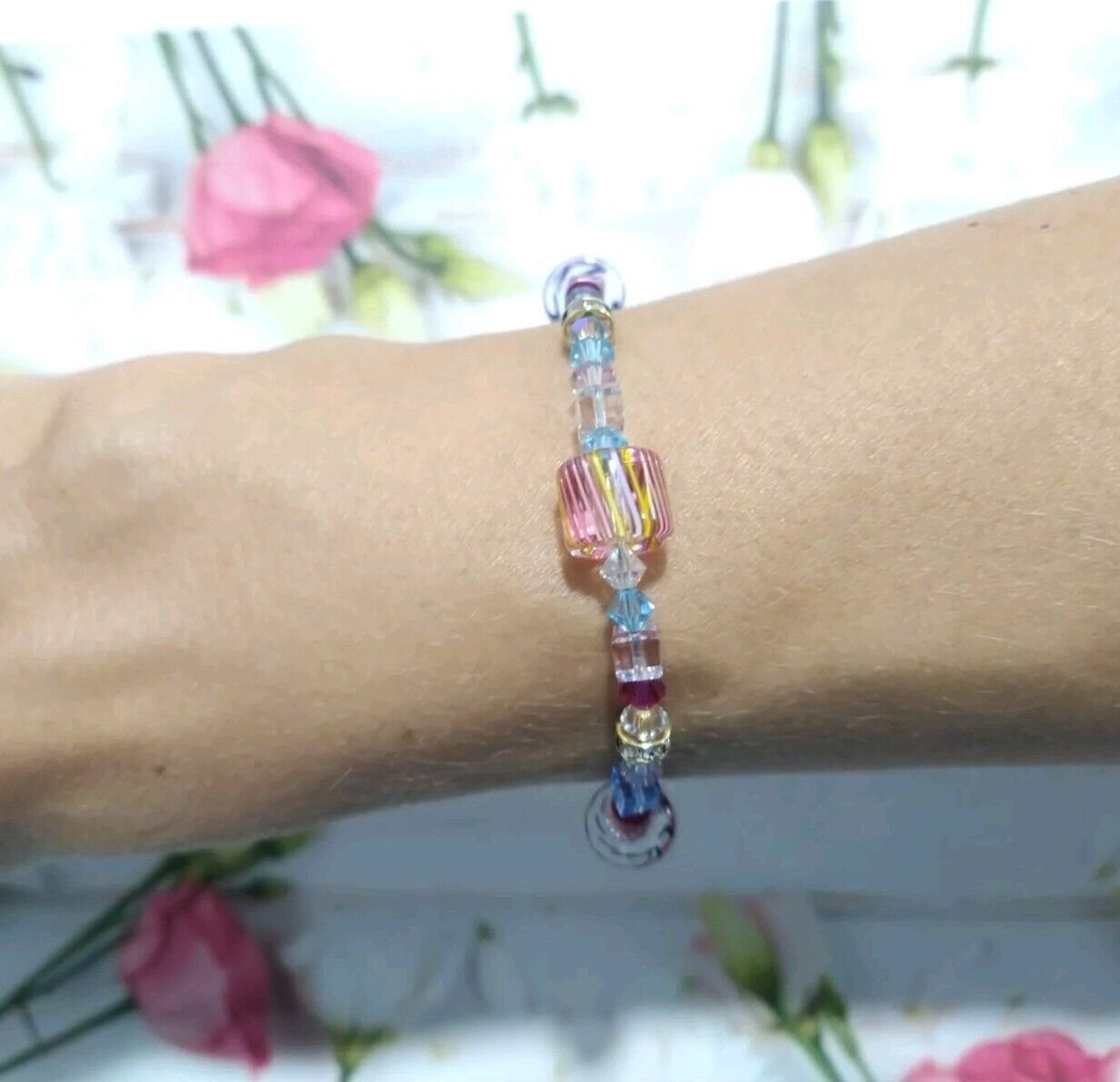 Ladies Multicolor Beaded Sterling Silver 925 Clasp Bracelet