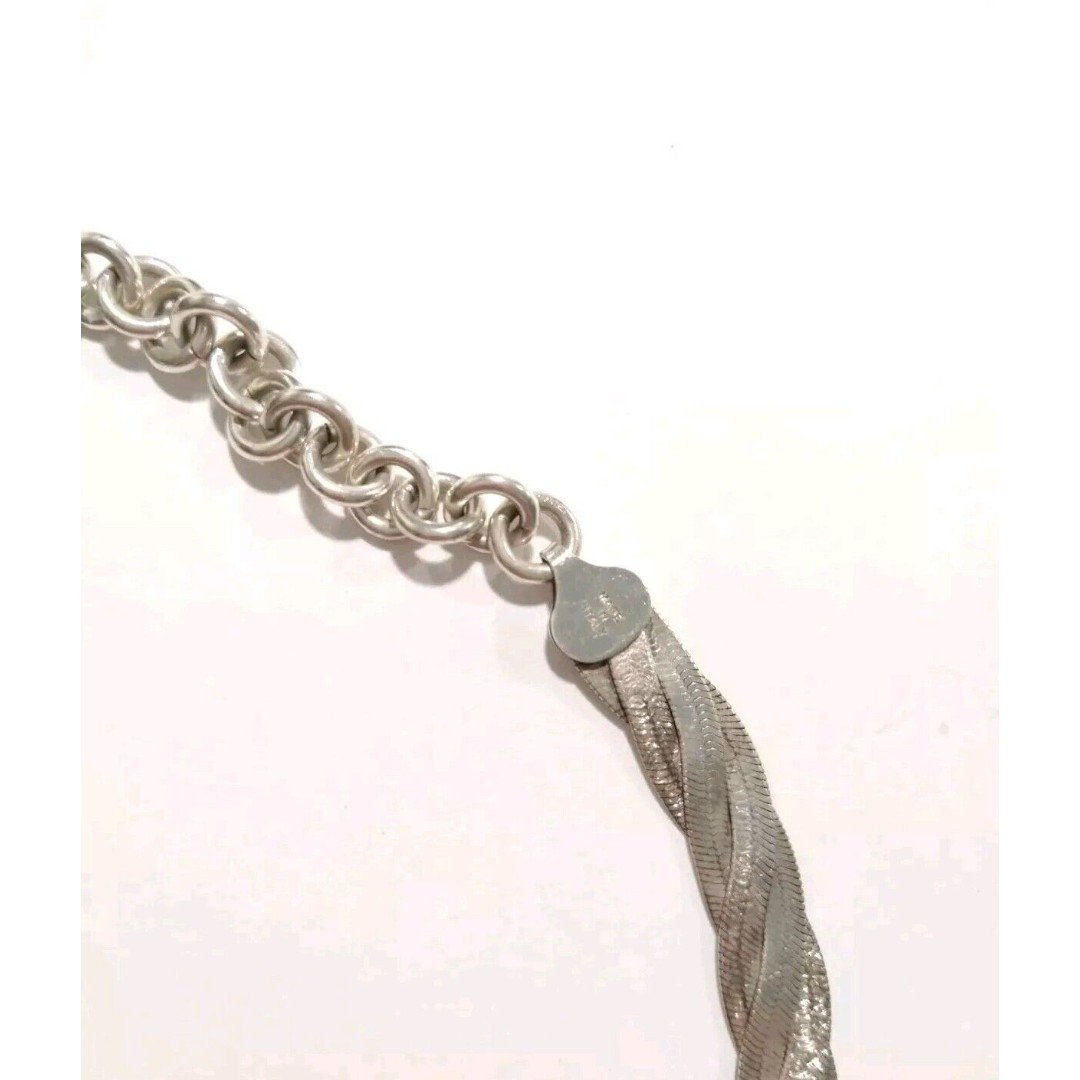 Vintage Heavy 925 Sterling Silver Italy Braided Herringbone Necklace 22.25"