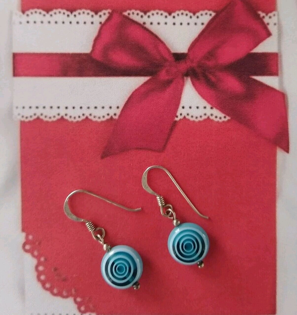 Turquoise Swirl Bead Dangle Earrings Sterling Silver 925 Fish Hooks