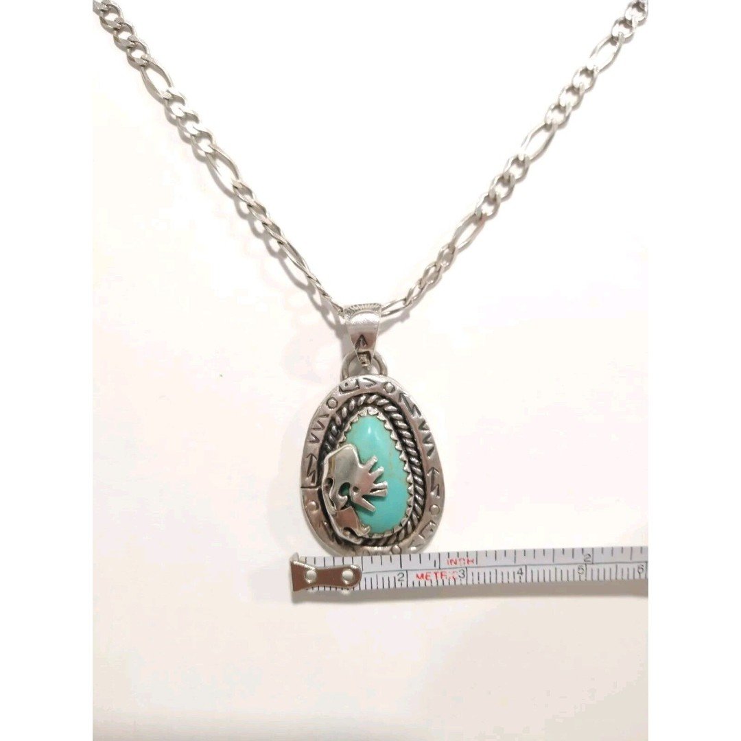 Vtg Native American Sterling Silver Kokopelli Turquoise Pendant Chain Necklace