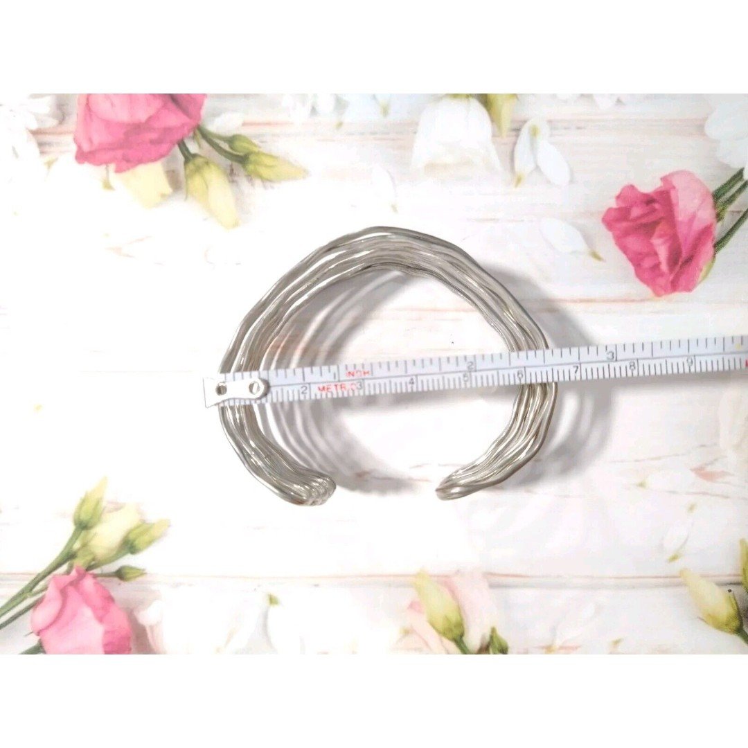 Silver Tone Free Form Oxidized Wrinkled Cuff Bracelet