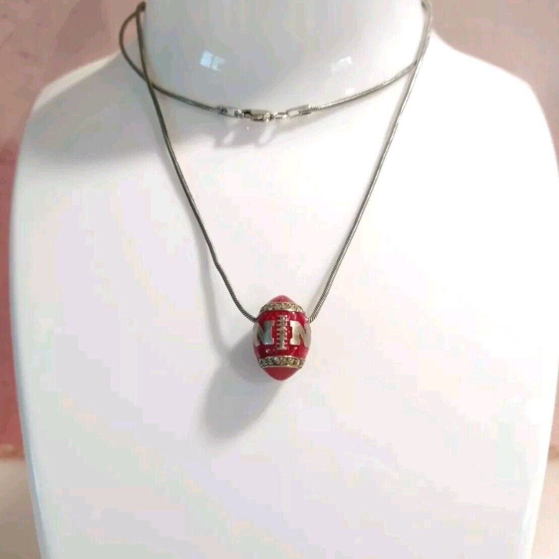 Nebraska .16ctw Diamond Enamel Pendant Sterling Silver 925 Football Necklace