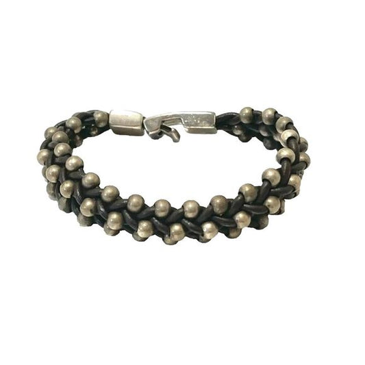 Uno De 50 Silver Beaded Bracelet Unisex Men's Women's Double Dark Brown Leather