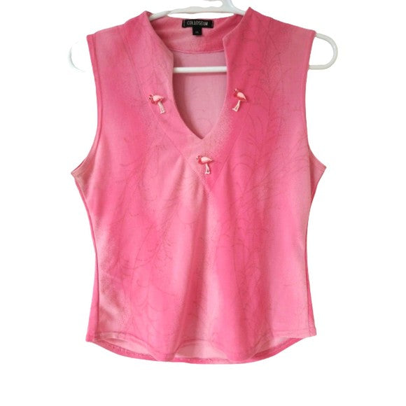 Colosseum Women's T-shirt Light Pink with Flamingoes Size M