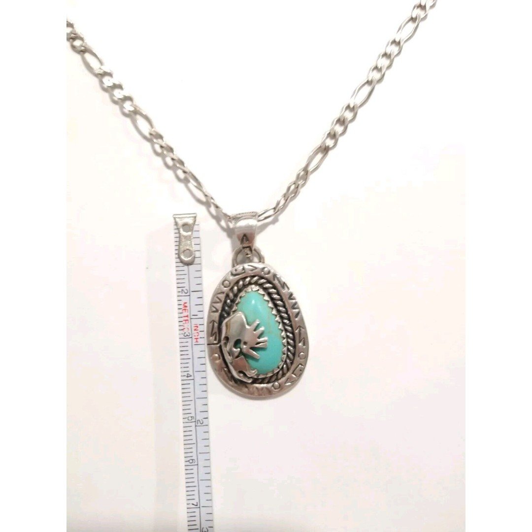 Vtg Native American Sterling Silver Kokopelli Turquoise Pendant Chain Necklace