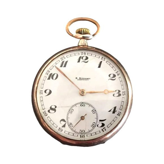 Antique Pocket Watch B. Buckmann Harpstedt Sterling Silver Rose Gold Germany