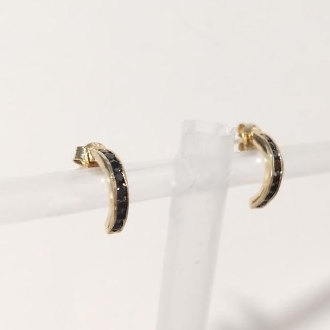 Yellow Gold On 925 Sterling Silver C- Hoop Earrings Signed