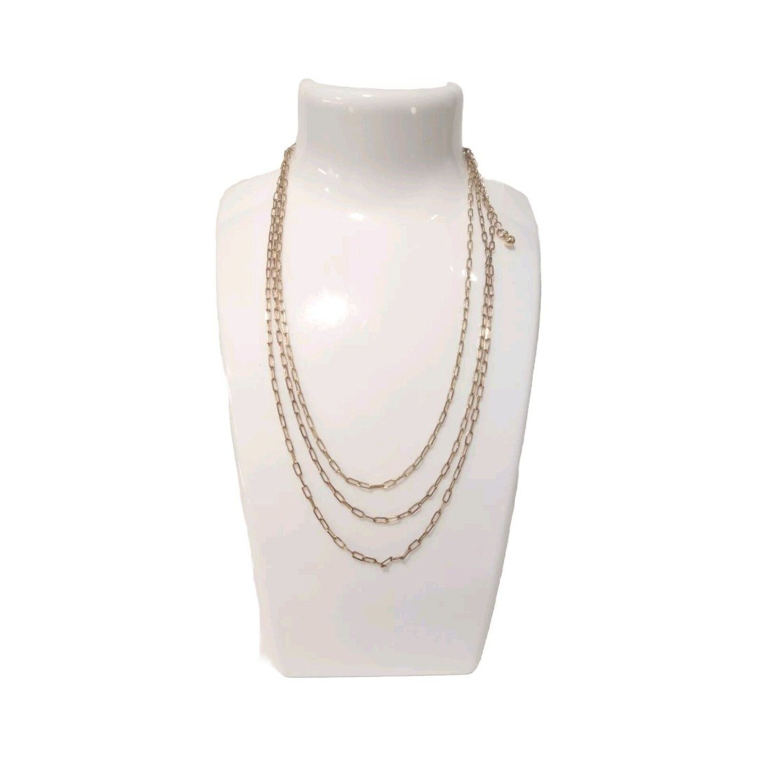 Women's Chain Three-Strand Necklace Yellow Gold Tone