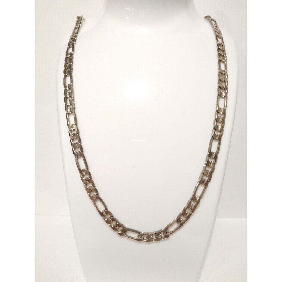 Vintage Silver Tone 24"Figaro Chain Necklace