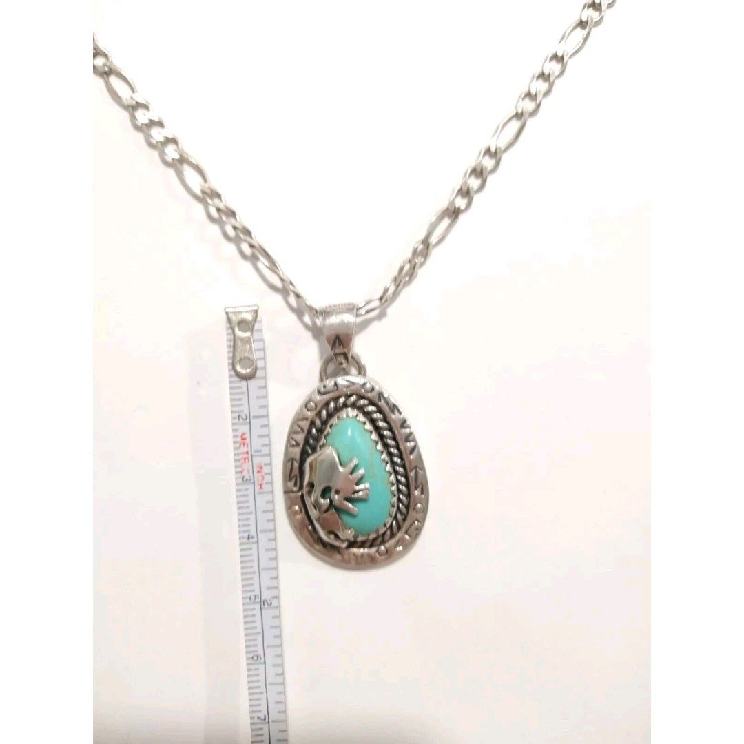 Vtg Native American Sterling Silver Kokopelli Turquoise Pendant Chain Necklace