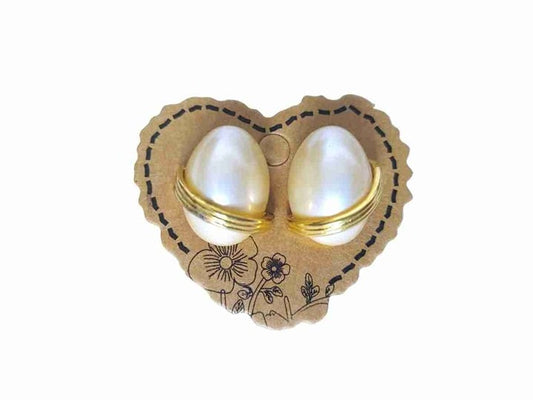 Vintage 14K Gold Plated Oval Pearl Stud Earrings Womens