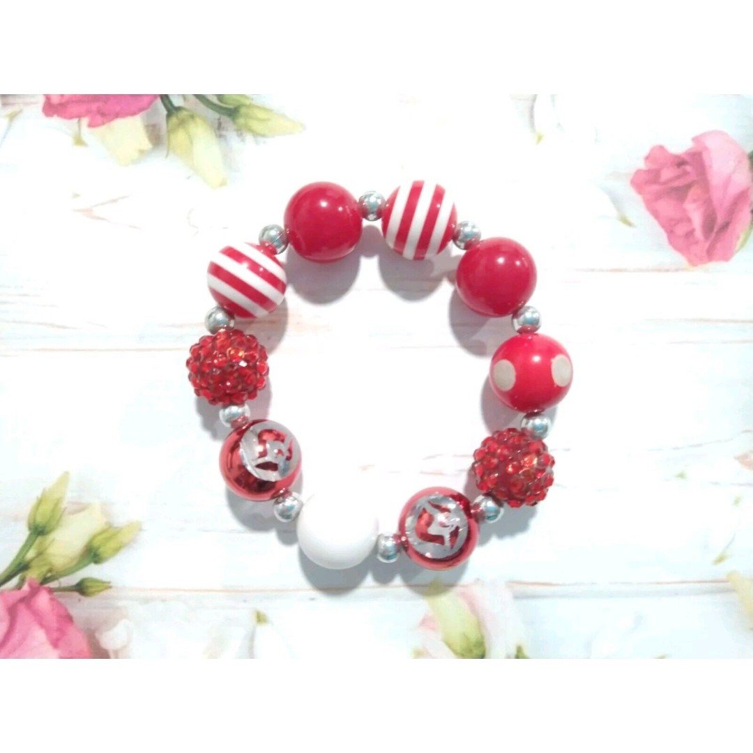 Red White Beaded Adjustable Bracelet Stretch