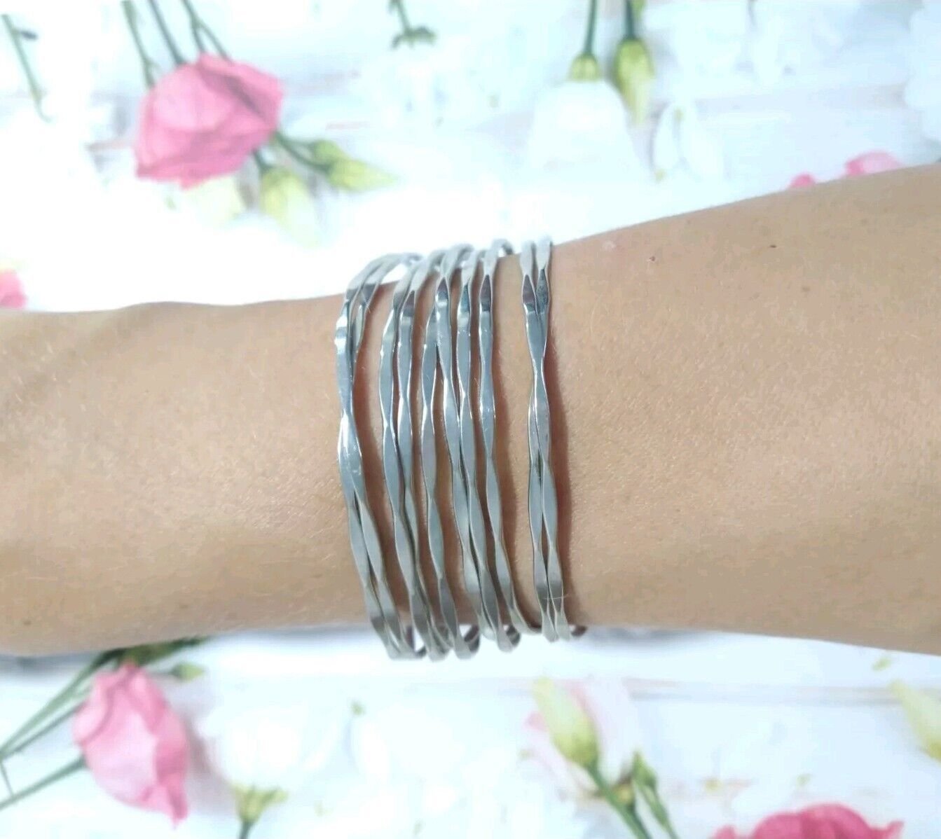 Silver Tone Free Form Oxidized Wrinkled Cuff Bracelet