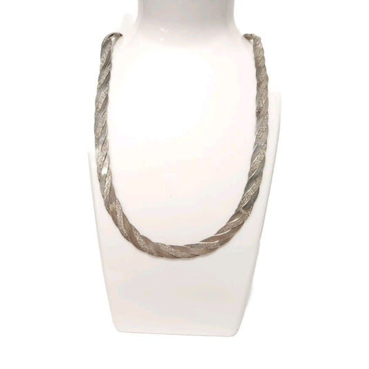 Vintage Heavy 925 Sterling Silver Italy Braided Herringbone Necklace 22.25"