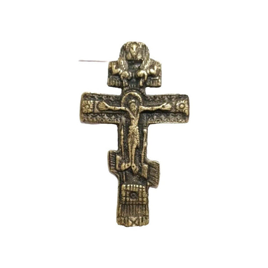 Antique Brass Russian Orthodox Cross Jesus Christ Great Patina