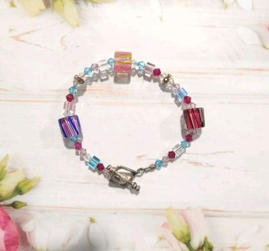 Ladies Multicolor Beaded Sterling Silver 925 Clasp Bracelet
