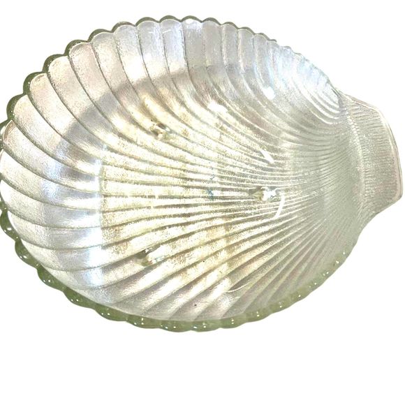 Vintage Serving Platter Shell Dish Clear Crystal Glass