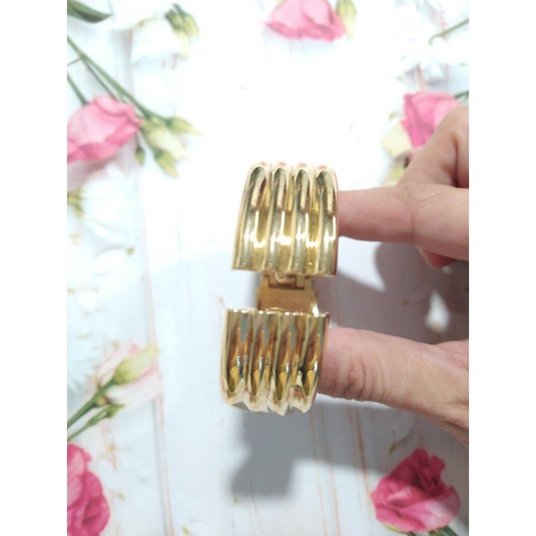Wide Gold tone Cuff Hinged Bangle Bracelet