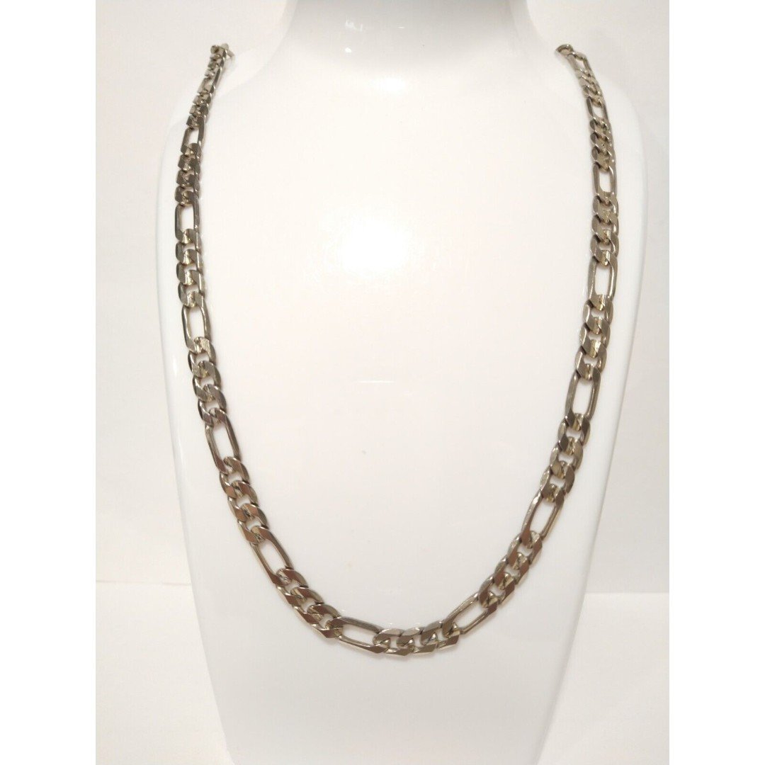 Vintage Silver Tone 24"Figaro Chain Necklace