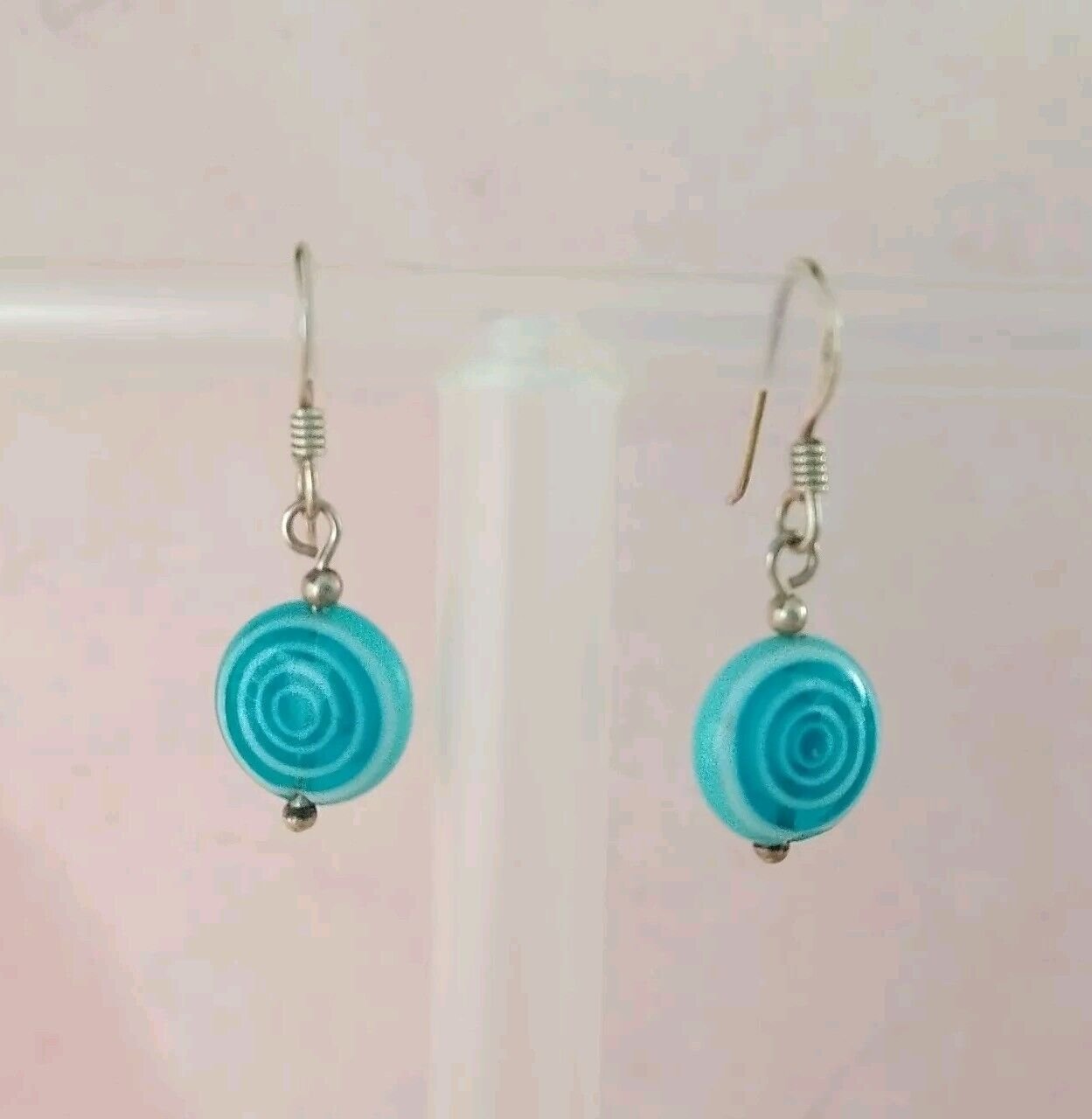 Turquoise Swirl Bead Dangle Earrings Sterling Silver 925 Fish Hooks