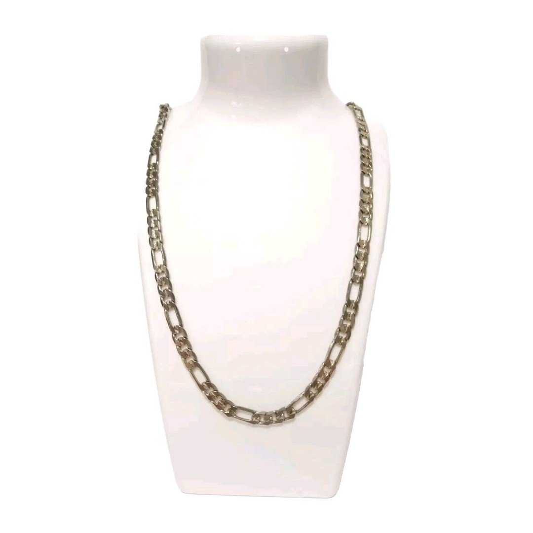 Vintage Silver Tone 24"Figaro Chain Necklace