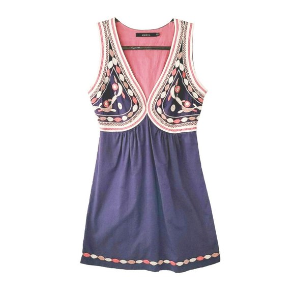 Arc & Co Womens Floral Grecian V-neck Embroidered Babydoll Sundress Dress S