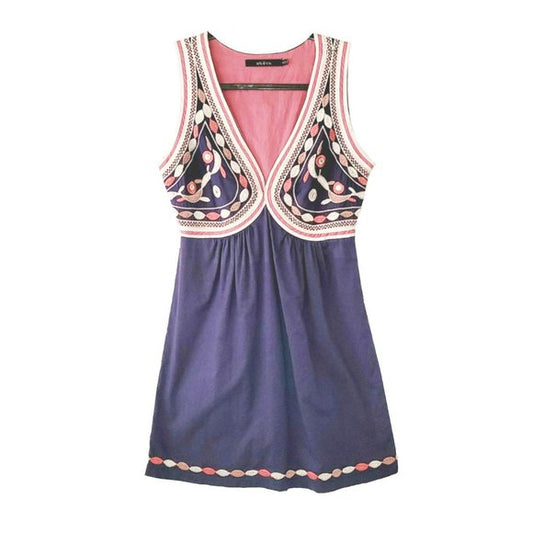Arc & Co Womens Floral Grecian V-neck Embroidered Babydoll Sundress Dress S