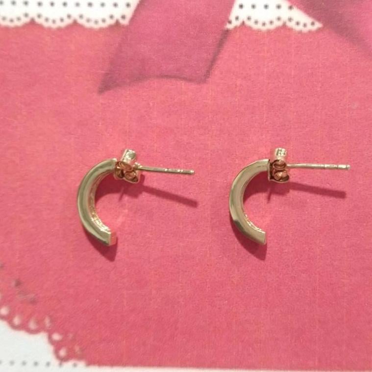 Yellow Gold On 925 Sterling Silver C- Hoop Earrings Signed