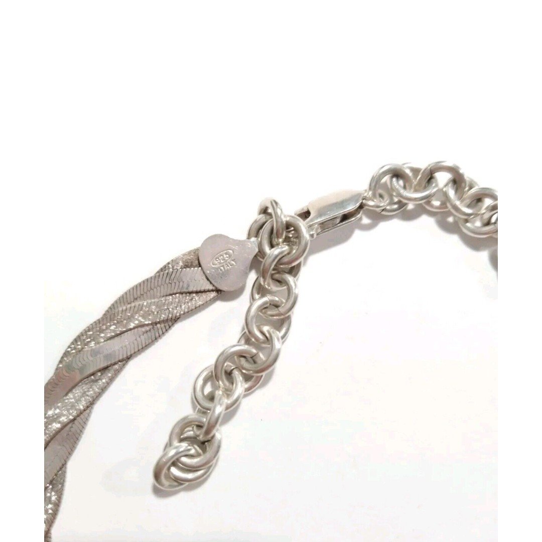 Vintage Heavy 925 Sterling Silver Italy Braided Herringbone Necklace 22.25"