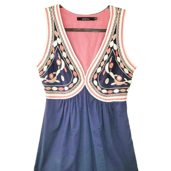 Arc & Co Womens Floral Grecian V-neck Embroidered Babydoll Sundress Dress S