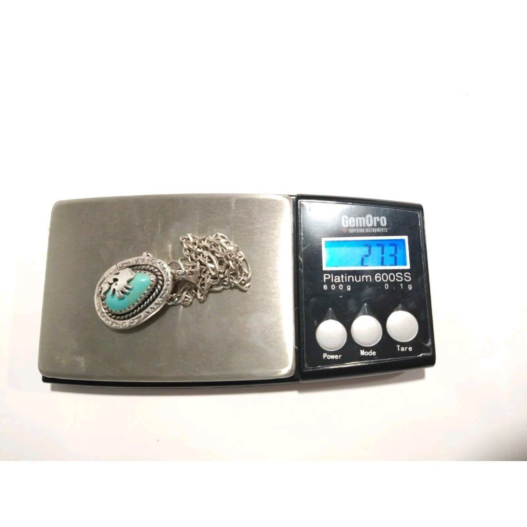 Vtg Native American Sterling Silver Kokopelli Turquoise Pendant Chain Necklace