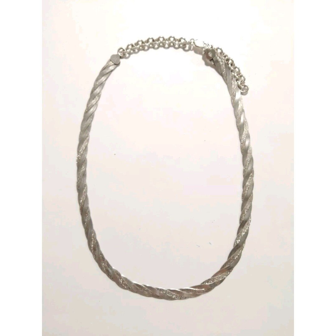 Vintage Heavy 925 Sterling Silver Italy Braided Herringbone Necklace 22.25"