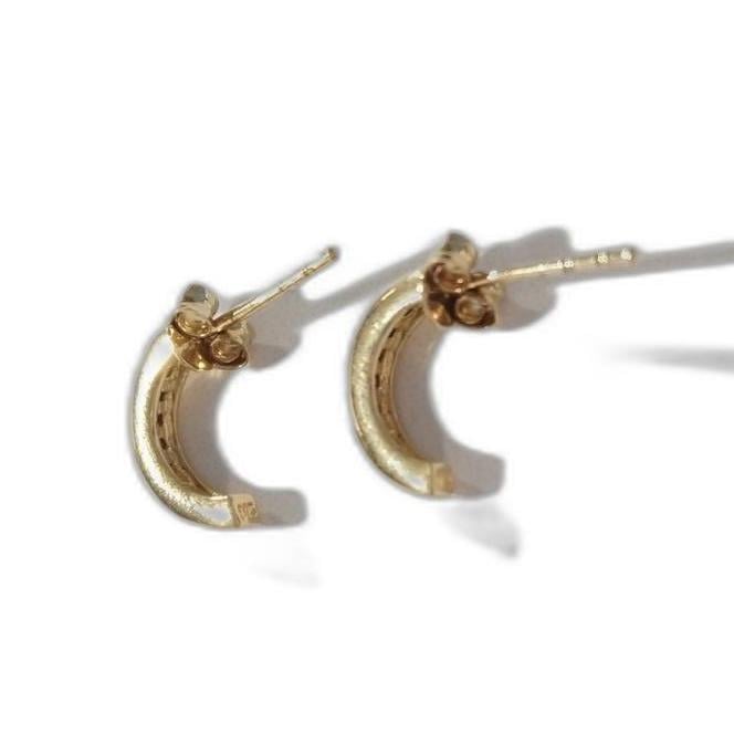 Yellow Gold On 925 Sterling Silver C- Hoop Earrings Signed