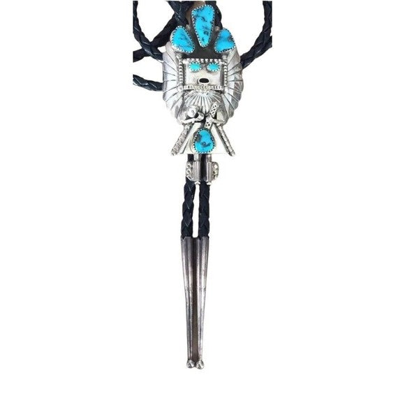 Kachina Men's Bolo Tie Turquoise Sterling Silver Hopi Native American Indian