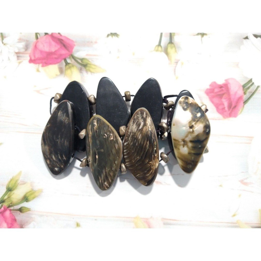 Black Natural Shell Heavy Beaded Adjustable Bracelet Stretch Beach Jewelry