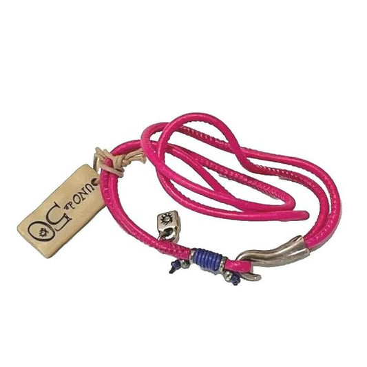 Uno De 50 Bracelet Double Pink Leather Silver Charm Unisex Men's Women's Spain
