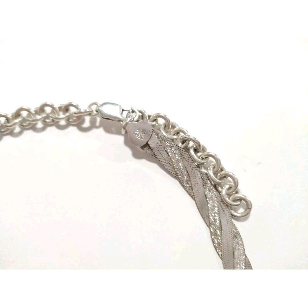 Vintage Heavy 925 Sterling Silver Italy Braided Herringbone Necklace 22.25"