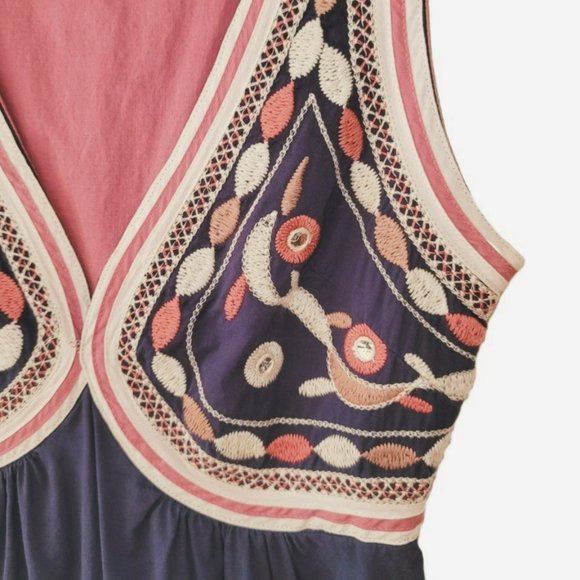 Arc & Co Womens Floral Grecian V-neck Embroidered Babydoll Sundress Dress S