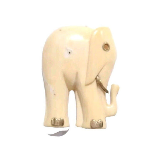 Vintage Carved Resin White Elephant with Solid 14k Yellow Gold Inlay Pendant