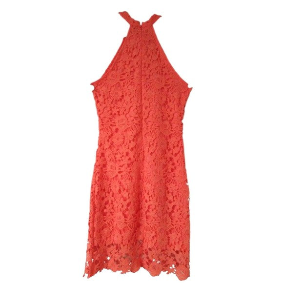 Bolaiya Orange Sleeveless Zip Back Lace Flowers Mini Bodycon Dress Size M