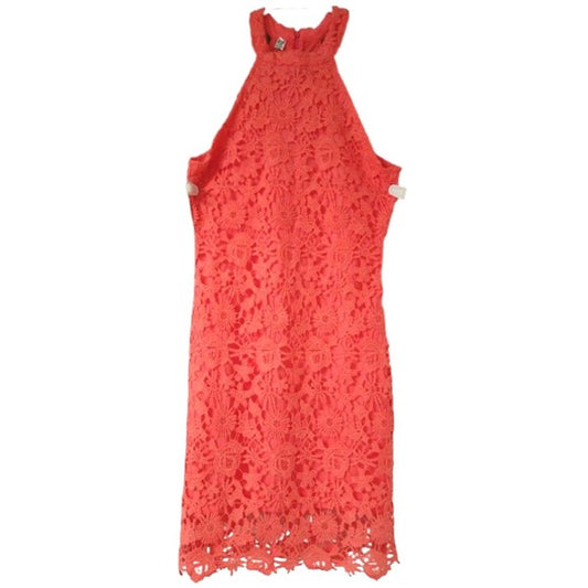 Bolaiya Orange Sleeveless Zip Back Lace Flowers Mini Bodycon Dress Size M