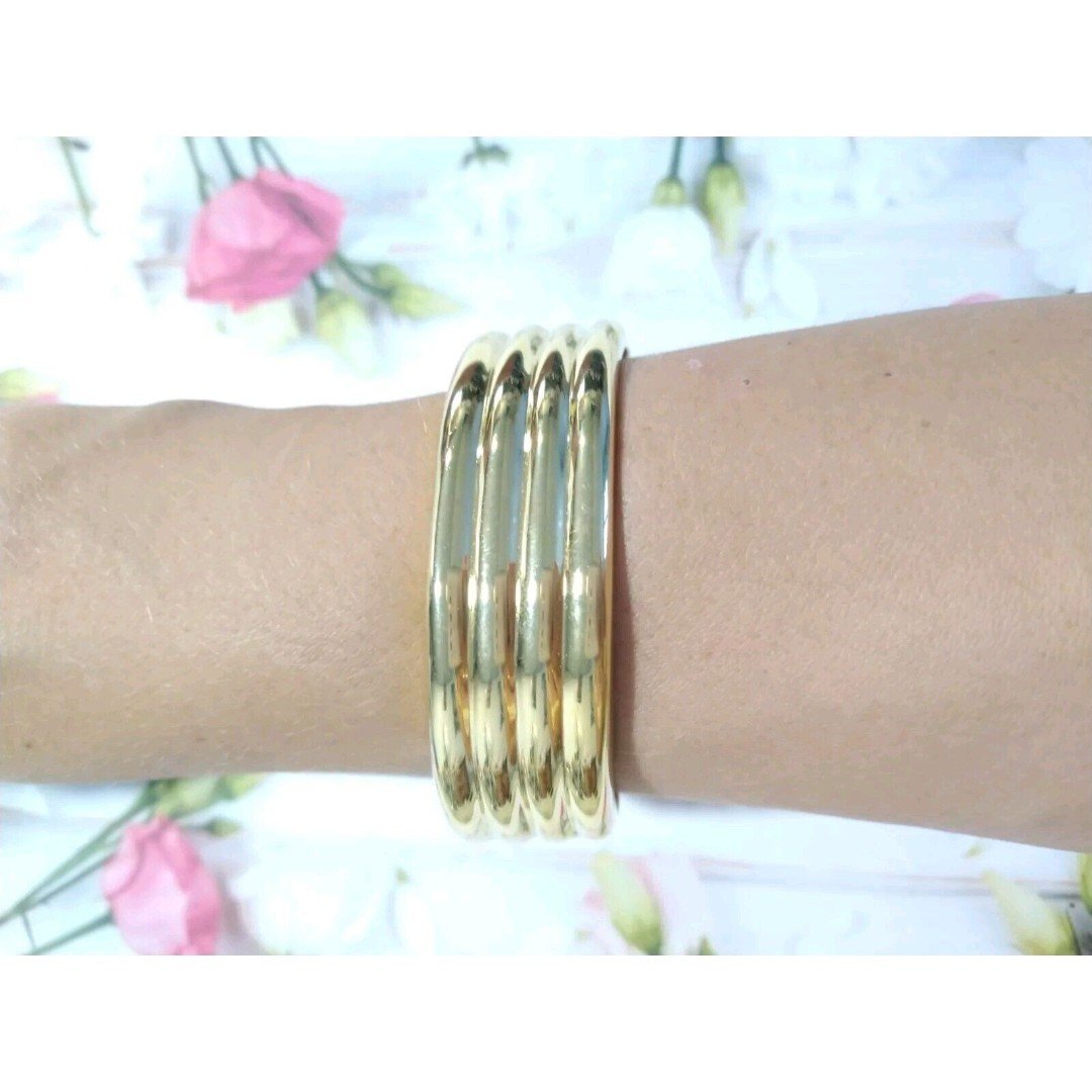 Wide Gold tone Cuff Hinged Bangle Bracelet