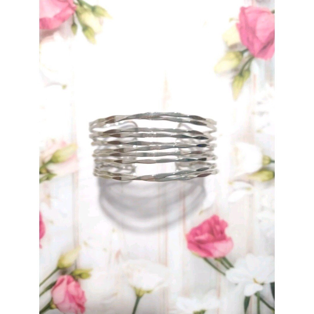 Silver Tone Free Form Oxidized Wrinkled Cuff Bracelet