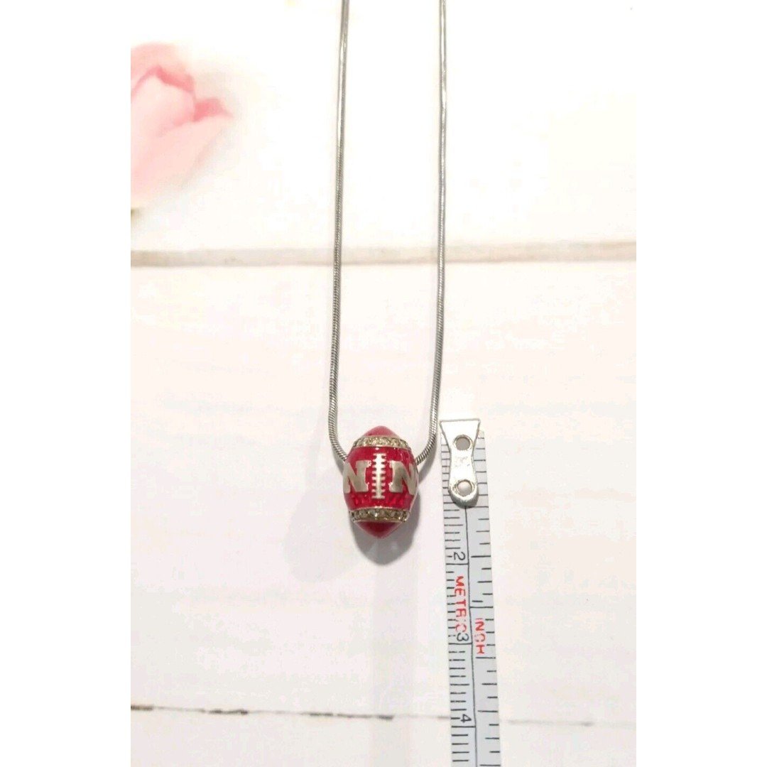 Nebraska .16ctw Diamond Enamel Pendant Sterling Silver 925 Football Necklace